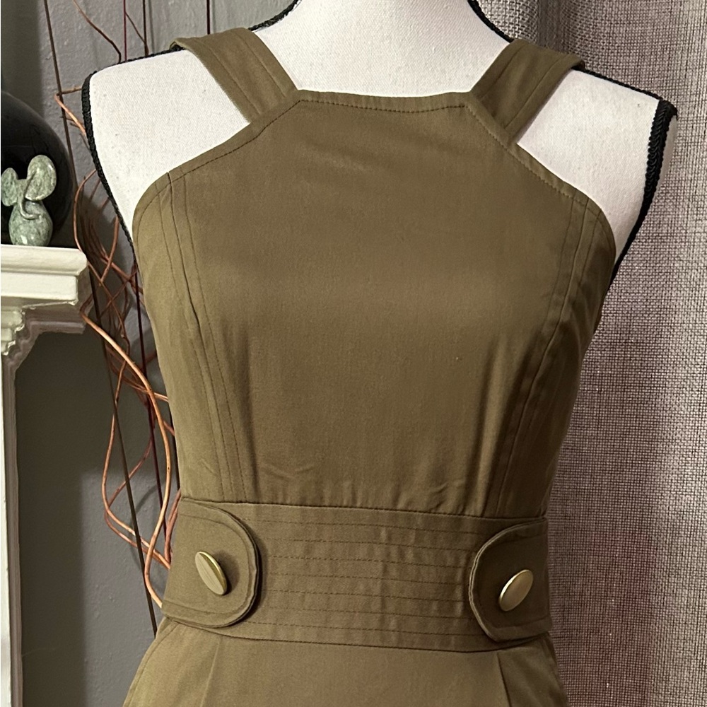 Milly Khaki Sheath Dress Sweetheart Neckline Sleeveless